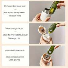1pc Three-in-one Bottle Cap/feeding Bottle/u-shaped Cup Cleaning Brush Set For Home Kitchen Cleaning, Rotation Cap Cleaning Brush For Water Bottle/glass/thermal Cup Cap Cleaning, Mini U-shaped Silicone Cup Brush - Grey - View 7