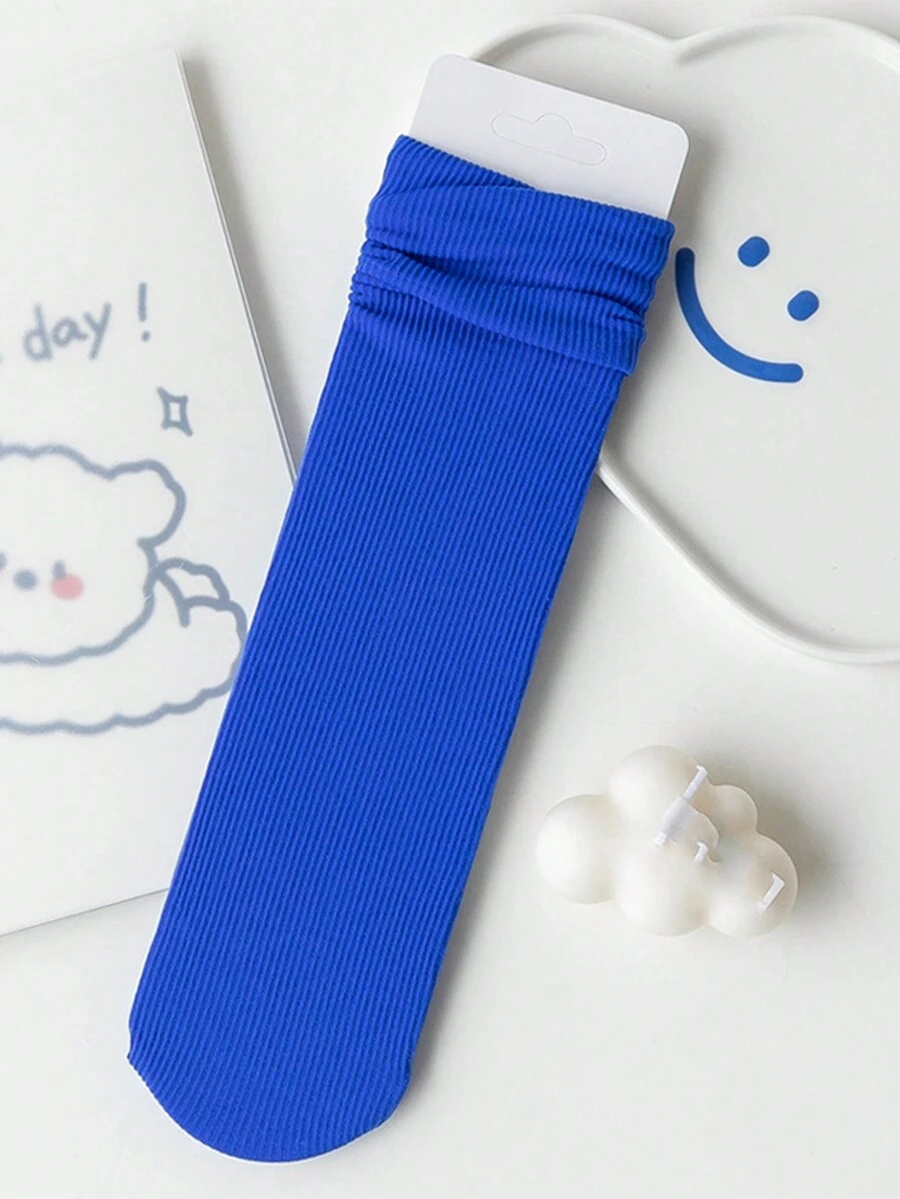 Kids' Socks, Girls' Thin Pile Socks In Candy Colors With Rolled Cuffs, Mid-calf Length - Blue - View 1