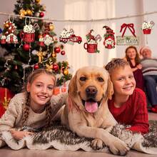 圣诞节 24 件套木制圣诞饰品、圣诞树和节日工艺品装饰、家居装饰 - 暗紅色 - 查看 4