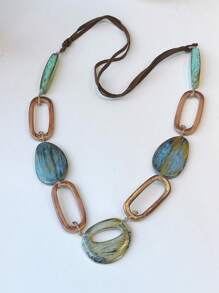 A Stylish Long Vintage Necklace For Women Colorful Resin Boho Style Jewelry - Multicolor - View 3