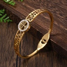 1 Stück Modische Edelstahlgold & Strass Dekor Sternform Offene Armspange Armband Für Frauen, Mädchen Straßenkleidung, Brautjungferngeschenk