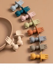 2 pcs Baby Training Fork Spoon Set Panda Bear Design  Infant Soft Silicone  Learning Tableware For Newborn Feeding Kids Accessories - Baby Pink - View 4