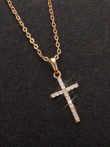 One Piece Classic Design Full Diamond Cross Pendant Necklace For Women Men - Multicolor - View 2