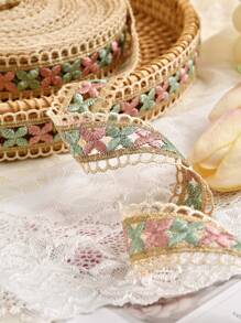 1碼花卉圖案蕾絲緞帶飾邊，適用於縫紉、禮品包裝、DIY手工藝及婚禮新娘裝飾 - 彩色 - 查看 6