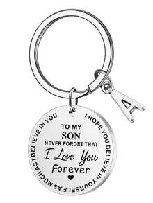 Stainless Steel Engraved Keychain Inspirational Gift For Son / Daughter Keyring Ornament Bag Purse Charm Accessories - Silver - View 5