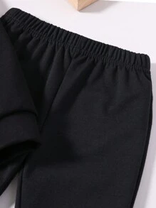 小女孩貓印花圓領套頭衫和喇叭褲套裝,運動風格 - 黑色 - 查看 4