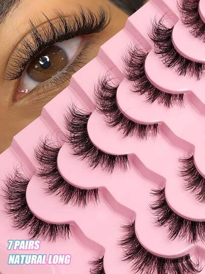 Asiteo 7 Pairs Full Strip Natural Soft  Fluffy Eyelash Cross Wispy Dramatic Volume Faux Mink Lashes Strip Lashes,Lashes,Eyelashes,Fake Lashes