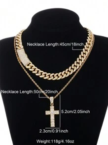 Golden Water Ripple Style Cross Pendant Necklace, Simple Design Accessory, Unisex Gift For Festival, Hip Hop Style - Mustard Yellow - View 4