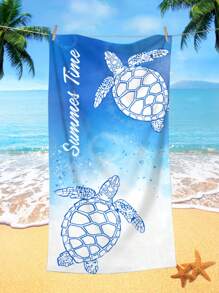 1pc Animal Turtle Pattern Beach Towel, Quick-drying Absorbent Microfiber Printed Bath Towel For Swimming, Holiday, Travel, Camping - Baby Blue - View 1