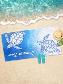 1pc Animal Turtle Pattern Beach Towel, Quick-drying Absorbent Microfiber Printed Bath Towel For Swimming, Holiday, Travel, Camping - Baby Blue - View 4