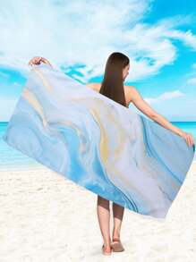 1 件大理石紋理圖案沙灘巾,超細纖維印花速乾吸水毛巾,適合游泳、度假、旅行、露營 - 淺藍色 - 查看 5