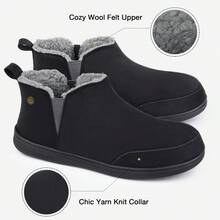 Men's Micro Suede Sheepskin Hi-Top Slippers with Elastic Dual Gores - Black - View 6