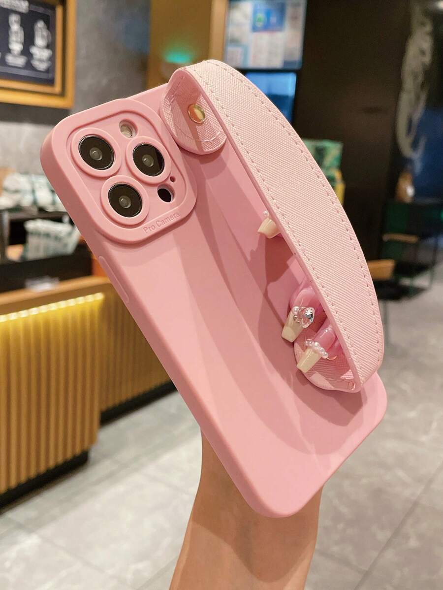 1 Stück Einfarbige Handschlaufe + 1 Stück Rosa Stoßfeste Handyhülle, Kompatibel Mit Apple/samsung/xiaomi/redmi/oppo/vivo/transsion/realme/infinix - Pink - Übersicht 1
