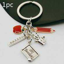 1入組教師節禮物,紅色鉛筆調色板尺子筆架墜子,教師紀念鑰匙扣,鋁合金紅色鉛筆,調色板,尺子和筆架掛件,教師紀念鑰匙扣 - 紅色 - 查看 1