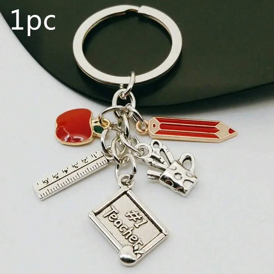 1入組教師節禮物,紅色鉛筆調色板尺子筆架墜子,教師紀念鑰匙扣,鋁合金紅色鉛筆,調色板,尺子和筆架掛件,教師紀念鑰匙扣 - 紅色 - 查看 1