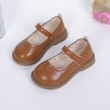 1雙棕色pu皮革公主鞋適合小女孩,柔軟舒適,多功能風格 - 棕色 - 查看 16