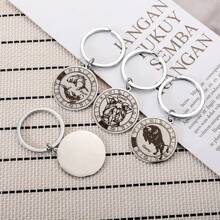 新潮流男女12星座鑰匙扣,創意圓形品牌不銹鋼鑰匙鏈,可用於包、手機、掛件,diy假日禮物,小禮品配件 - 銀色 - 查看 2