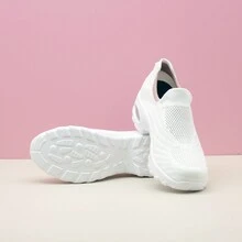 女士運動休閒針織鬆身鞋，滑步氣墊吸震襪套鞋，適用於跳舞 - 白色 - 查看 5