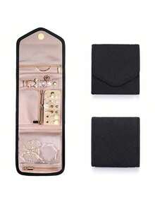 1pc Jewelry Storage Pouch, Faux Velvet Jewelry Organizer Bag, Travel Portable And Foldable, For Storing Jewelry, Earrings, Necklaces, Etc. Black - Black - View 1