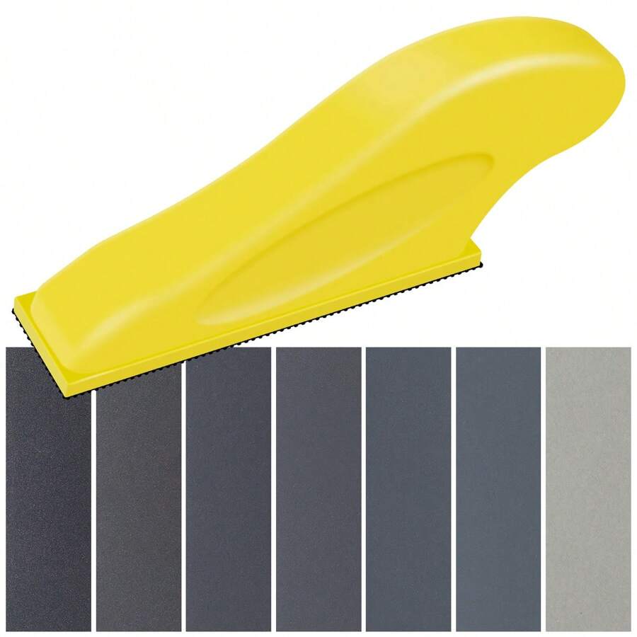 微型砂光套裝,帶鉤環砂光紙,不同磨砂粗細度,濕式或乾式砂磨帶細部手砂工具,附有70片砂紙,適用於木製家具、金屬、汽車、玻璃等 - 黃色 - 查看 1