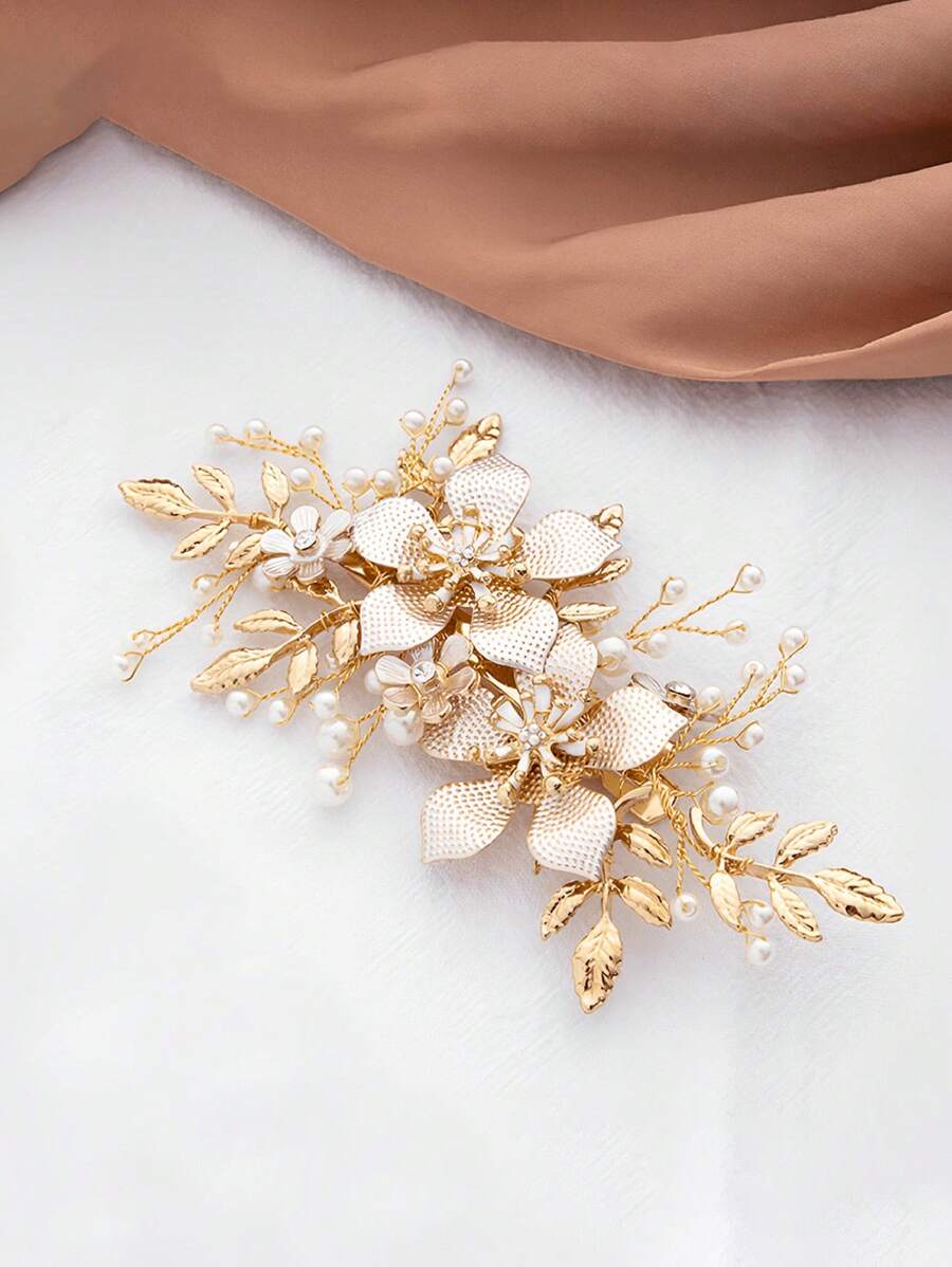 1pc Bride Hair Comb Hairpiece With Crystal & Pearl Decoration, Wedding Bridal Accessories Boho