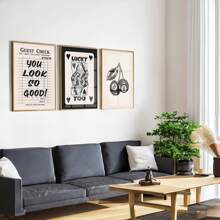 3 件复古墙壁艺术画客人检查帆布印刷画幸运的你 8 台球海报美学学院风装饰适用于卧室、客厅或宿舍墙壁装饰无框架 - 彩色 - 查看 3
