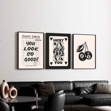 3 件复古墙壁艺术画客人检查帆布印刷画幸运的你 8 台球海报美学学院风装饰适用于卧室、客厅或宿舍墙壁装饰无框架 - 彩色 - 查看 1
