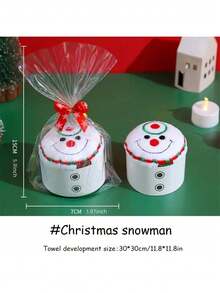 1pc Christmas Snowman New Creative Christmas Cake Towel, Santa Claus Snowman Tree Cake Shape Towel, Christmas Party Towel, Christmas Cartoon Embroidered Handkerchief, Children's Towel, Adult Towel, Christmas Creative Gift, Holiday Party Supplies, Christmas Decoration Supplies, Christmas Perfect Gift - Christmas Snowman - View 2