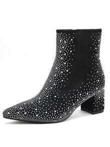 Đen Lấp lánh Pha lê Giày ống Đối với phụ nữ - Bling Pha lê Giày ống Ankle Với Dát Đầy Long lanh Dày Gót chân , Pointy Toe Chặn Cao gót Ngắn Giày ống Ngắn Với Dây kéo bên , Cho bữa tiệc , Ngày đêm , Thời trang - màu đen - Xem 4