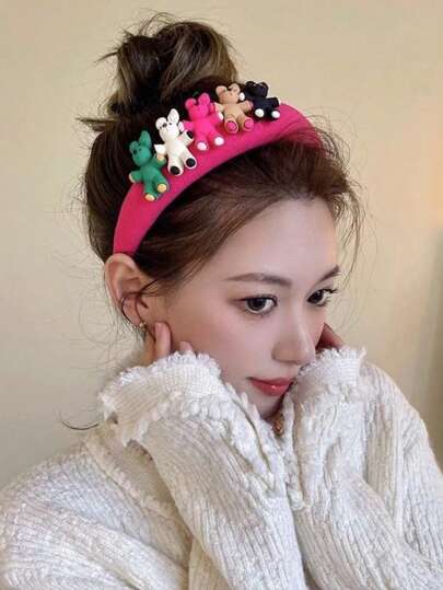 1pc Colorful 5-Bear Cartoon Non-Slip Headband, Casual Everyday Wear For Teens