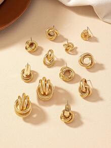 6 Pairs Geometric Stud Earrings Set, Fashionable And Delicate - Gold - View 2