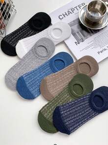 7雙/套男用透明條紋低筒襪子,網佈設計,通風,隱形,船襪 - 彩色 - 查看 3