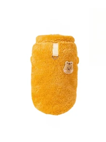 1pc Autumn/Winter Lightweight Fleece Pet Hoodie, Cute & Warm Dog/Cat Coat - Yellow - View 10