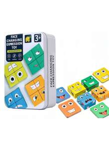 1入組木製表情變換臉拼圖兒童玩具，教育早期教育積木，親子互動遊戲，有助於培養孩子的思維邏輯和專注力。 - 彩色 - 查看 1