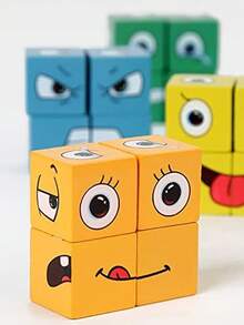 1入組木製表情變換臉拼圖兒童玩具，教育早期教育積木，親子互動遊戲，有助於培養孩子的思維邏輯和專注力。 - 彩色 - 查看 8