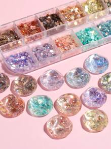 1 Box 12 Grids Colorful Glitter Sequins Nail Art Decoration,Y2K Pink Sparkly Mermaid Mixed Iridescent Hexagon Flakes Holographic Powder Sea Romantic 3D Decorations DIY Nail Charms Nail Gems Nail Supplies