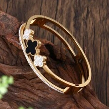 1 Stück Modische Edelstahlgold & Strass Dekor Sternform Offene Armspange Armband Für Frauen, Mädchen Straßenkleidung, Brautjungferngeschenk