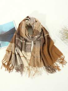 1pc Ladies' Casual Multicolor Striped Fringed Knitted Scarf For Warmth And Fashion, Suitable For Autumn And Winter Dating Outfit - Multicolor - View 2