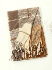 1pc Ladies' Casual Multicolor Striped Fringed Knitted Scarf For Warmth And Fashion, Suitable For Autumn And Winter Dating Outfit - Multicolor - View 4