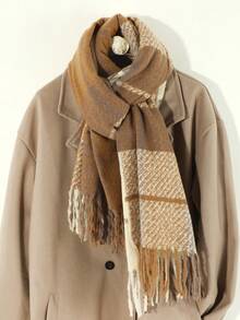 1pc Ladies' Casual Multicolor Striped Fringed Knitted Scarf For Warmth And Fashion, Suitable For Autumn And Winter Dating Outfit - Multicolor - View 3