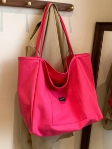 女士纯色时尚帆布手提包，单肩包，学生背包，大容量，圣诞节必备，新品，情人节特惠 - 玫紅色 - 查看 6