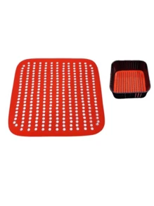 Tapete Protetor Silicone para Airfryer Fritadeira Elétrica 21,5CM Forro Quadrado Cozinha Assar - Vermelho ou Preto - Visão 6