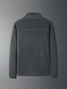 1pc Outdoor Hiking & Casual Double-Sided Wearable Coral Fleece & Flannel Thickened Grey Men'S Fleece Jacket - Dark Grey - View 2