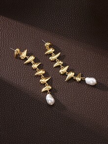 1 對優雅女式長流蘇鋅合金珍珠吊墜耳環 - 金色 - 查看 5