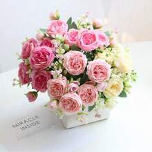 Flores Peonias Artificiales Ramo Rosa Novia Boda Centro Mesa - Rosa - Ver 2