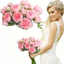 Flores Peonias Artificiales Ramo Rosa Novia Boda Centro Mesa - Rosa - Ver 1