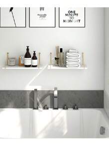 SUMGAR Wandregal Weiß Holz Metall Gold, moderne Regale für Badezimmer, Wohnzimmer, 2er-Set.