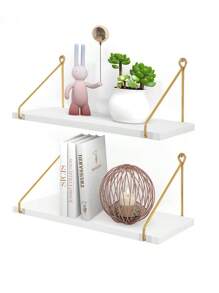 SUMGAR Wandregal Weiß Holz Metall Gold, moderne Regale für Badezimmer, Wohnzimmer, 2er-Set.