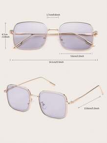 1pc Men's Light Color Metal Square Frame Simple Fashionable High-End Retro Elegant Holiday Travel Versatile Fashion Glasses Beach Accessories Glasses Shades - Purple - View 5