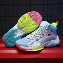 新款男士籃球鞋經典復古男士健身訓練運動鞋男士時尚透氣防滑運動鞋 - 藍色 - 查看 2